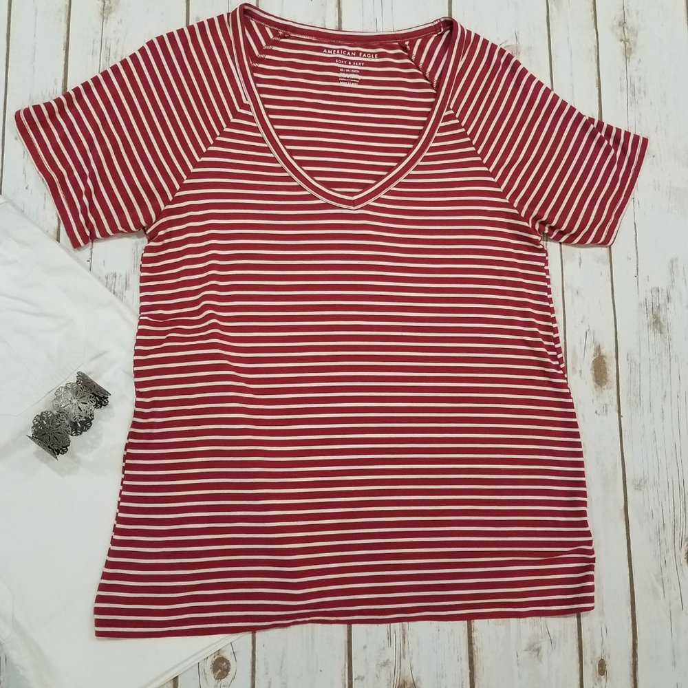 American Eagle Soft & Sexy V-Neck Striped T-Shirt Women's XS to S - Picture 2 of 8